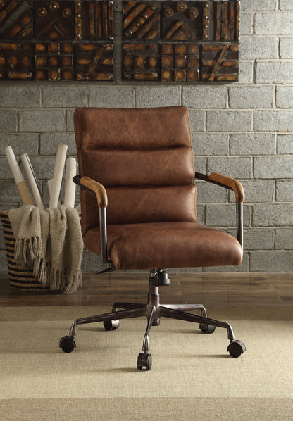 Harith - Retro Top Grain Leather Office Chair - Brown