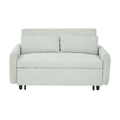 Pull Out Sofa Bed Convertible Couch 2 Seat Loveseat Sofa Modern Sleeper Sofa With 2 Throw Pillows And USB Ports For Living Room - Light Gray Green