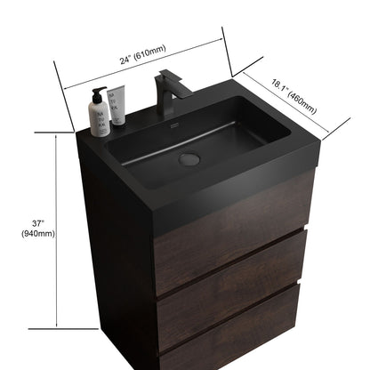 Alice - 24" Bathroom Vanity With Sink, Large Storage Freestanding Bathroom Vanity For Modern Bathroom, One-Piece Sink Basin Without Drain And Faucet - Walnut / Black