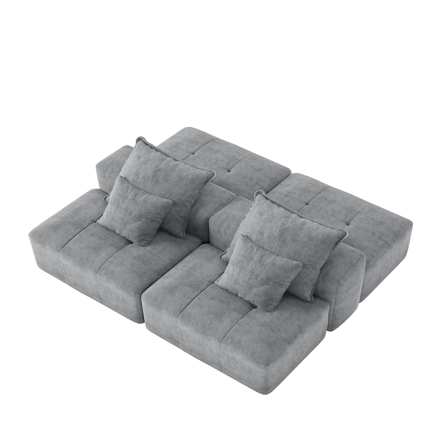 Modern Oversized Modular Sectional Sofa With 2 Ottoman And 2 Seat, Sparkling Chenille Fabric Soft Cushion Sofa With 4 Pillows, 4 Pieces Diy Combination Tufted Sofa, No Assembly Required - Gray