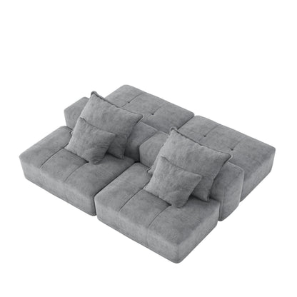 Modern Oversized Modular Sectional Sofa With 2 Ottoman And 2 Seat, Sparkling Chenille Fabric Soft Cushion Sofa With 4 Pillows, 4 Pieces Diy Combination Tufted Sofa, No Assembly Required - Gray