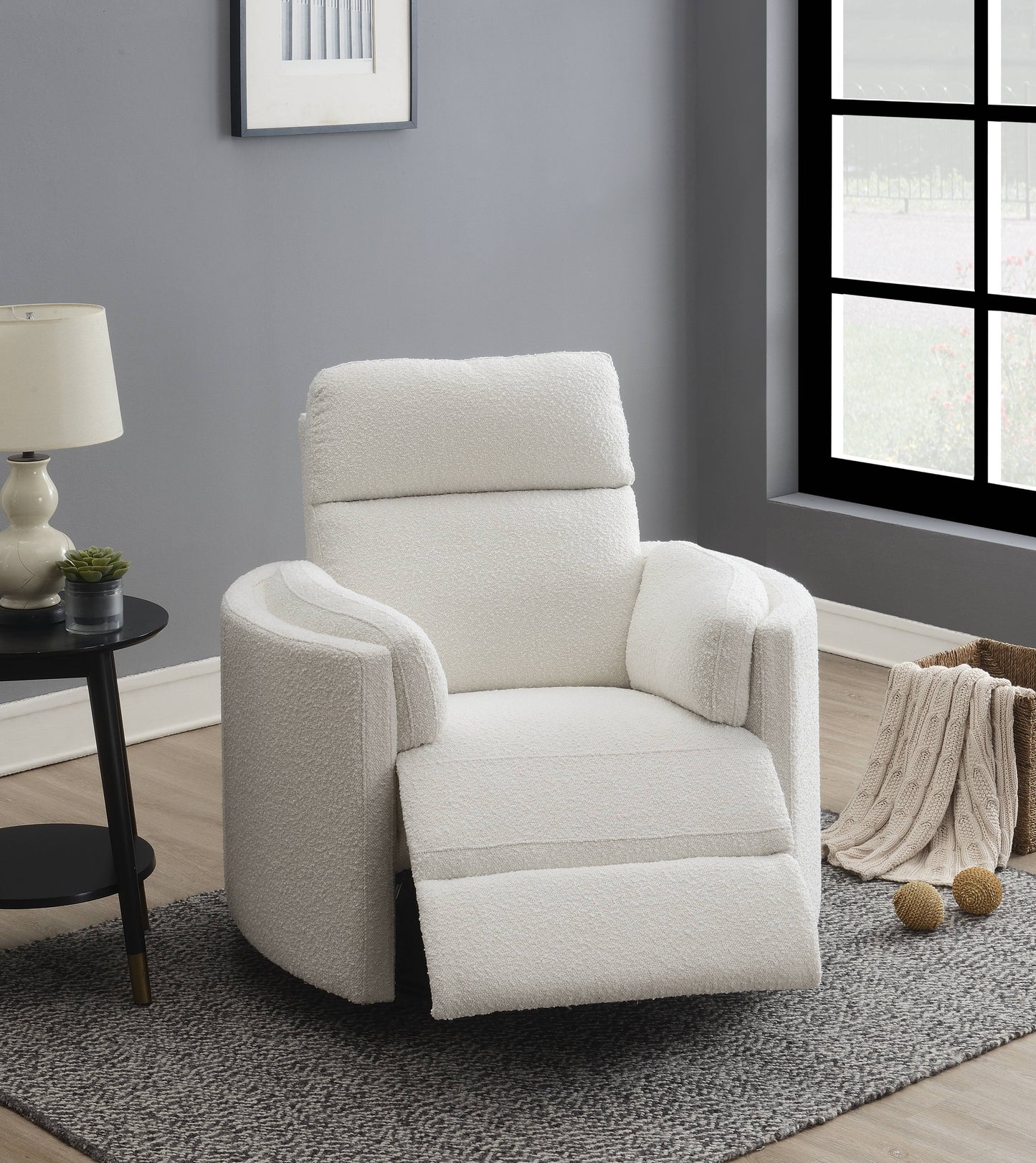 Sagen - Boucle Glider Recliner With Swivel - Beige