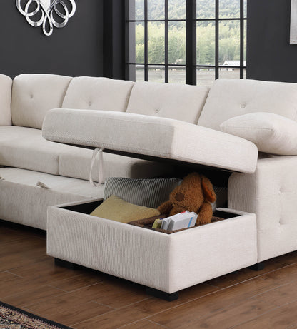 Nyhan - Upholstered Corner Sectional With Pull Out Loveseat And Storaged Chaise - Beige