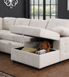 Nyhan - Upholstered Corner Sectional With Pull Out Loveseat And Storaged Chaise - Beige