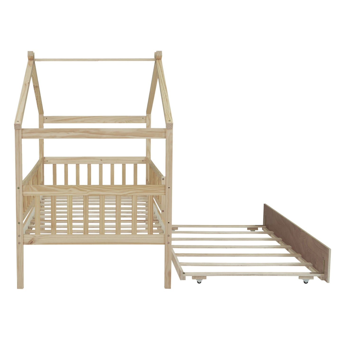 Twin Size House Bed & Twin Size Trundle - Natural