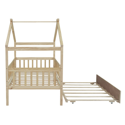 Twin Size House Bed & Twin Size Trundle - Natural
