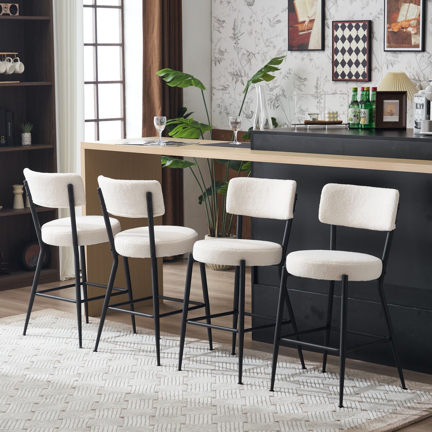 Modern Teddy Fabric Upholstered Bar Stools (Set of 2) - White