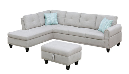Alger - 98" Wide Left Hand Facing Sofa & Chaise With Ottoman - Light Gray