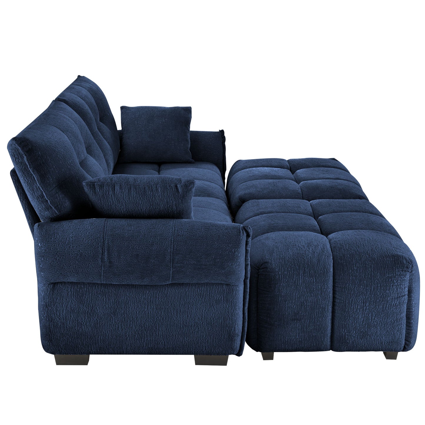 Cozy Plush 2 Seater Sofa Set With Ottomans And Throw Pillows - Blue