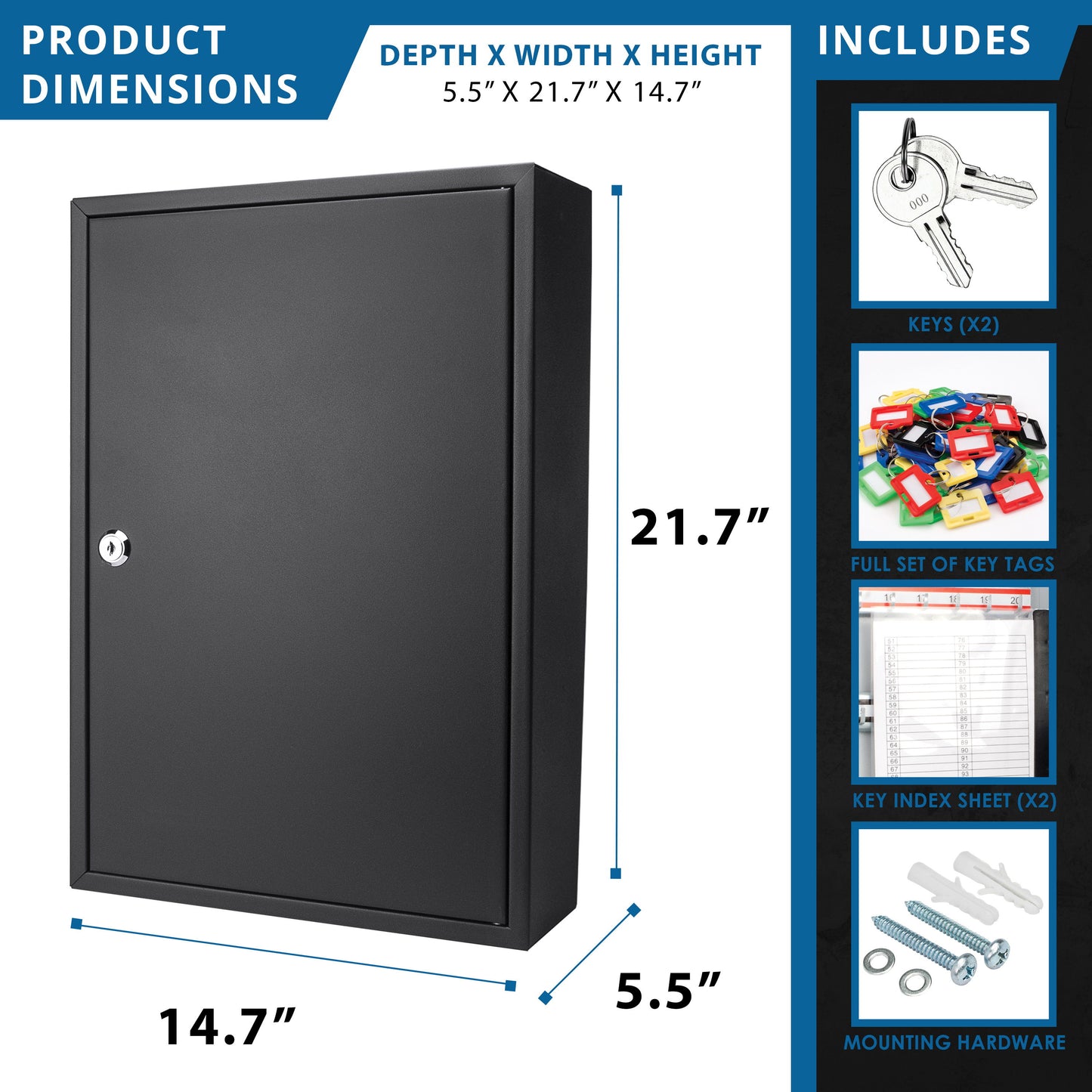 200 Key Adjustable Key Cabinet With Key Lock - Black