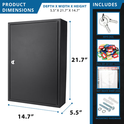 200 Key Adjustable Key Cabinet With Key Lock - Black