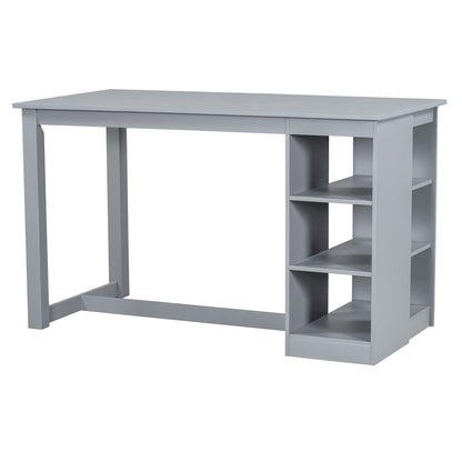 Solid Wood Farmhouse Counter Height Dining Table Set With 3 Tier Storage Shelves, Upholstered Dining Chairs For 4, 5 Piece - Gray