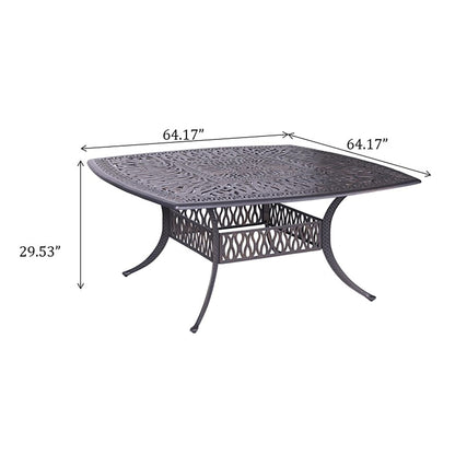 Square 8 Person 64" Long Aluminum Dining Set With Cushions With Swivel And Rocking Chairs - Dark Gray / White