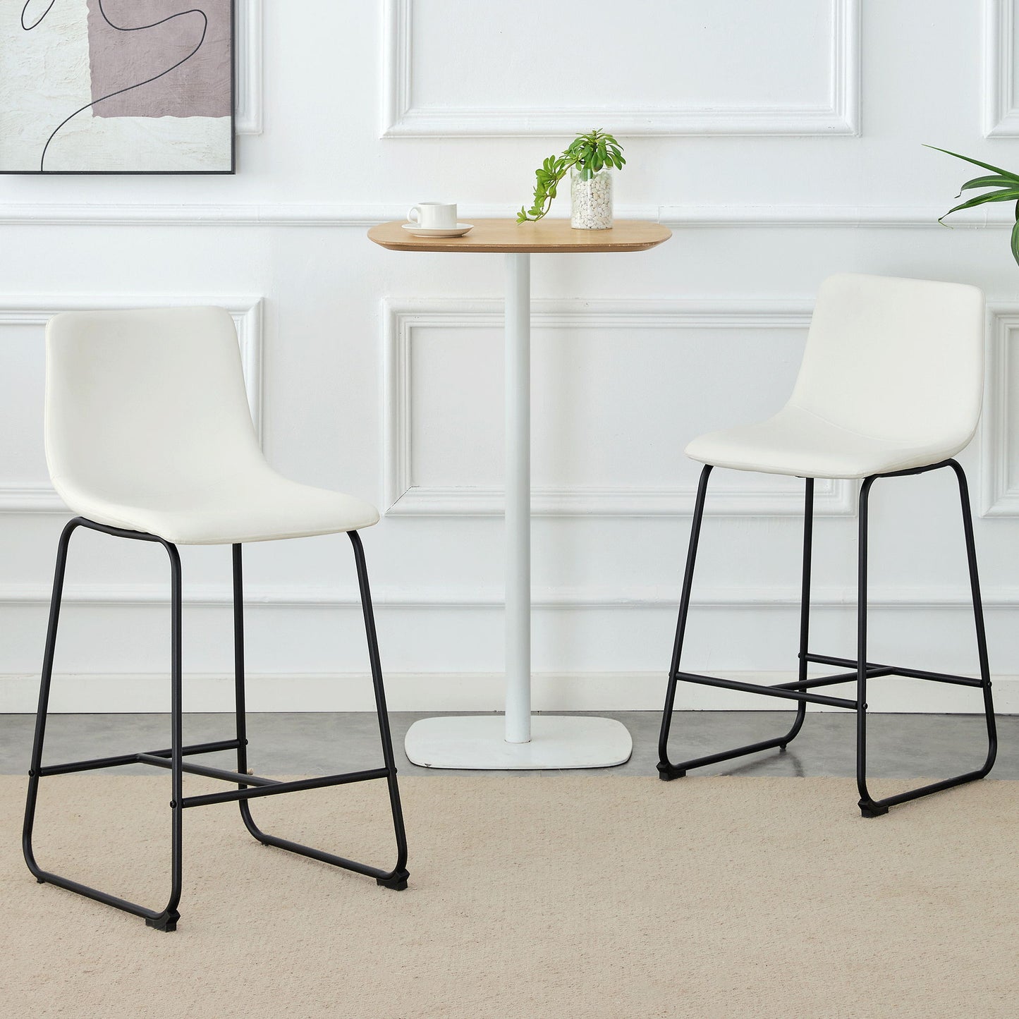 (Set of 2) Modern Minimalist Style Material Bar Stools, Suitable For Kitchen, Bar And Modern Home Design - White