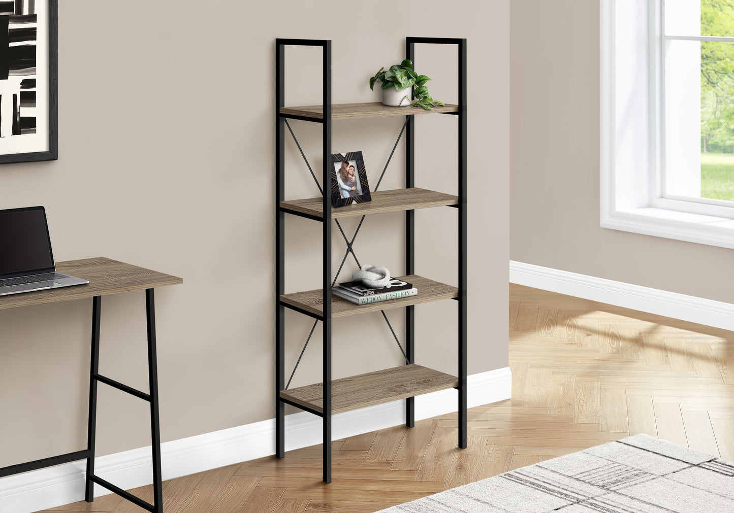 Bookshelf, Bookcase, 4 Tier, Office, Bedroom, Contemporary, Modern - Taupe