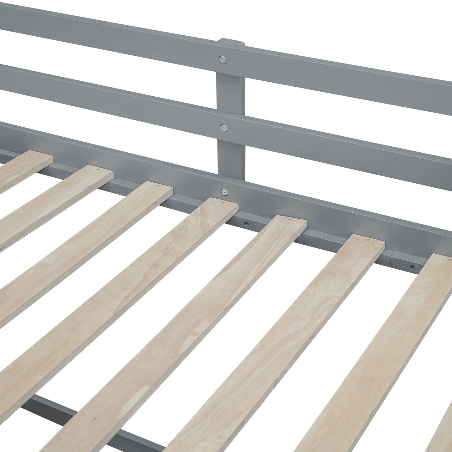 Twin Size Low Loft Bed With Rolling Desk, Shelf And Drawers - Gray
