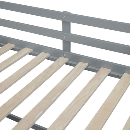 Twin Size Low Loft Bed With Rolling Desk, Shelf And Drawers - Gray