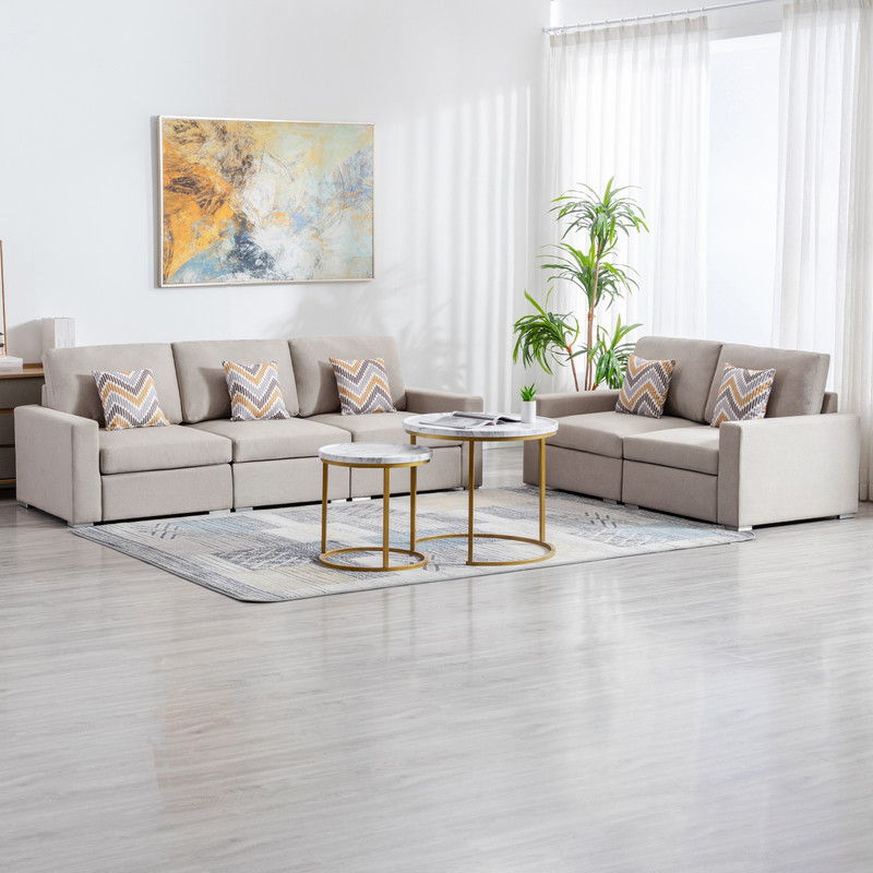 Nolan - Linen Fabric Sofa And Loveseat Living Room With Pillows And Interchangeable Legs (Set of 2) - Beige