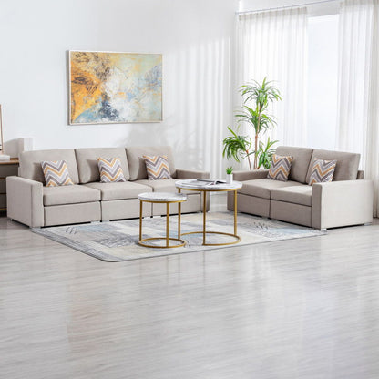 Nolan - Linen Fabric Sofa And Loveseat Living Room With Pillows And Interchangeable Legs (Set of 2) - Beige