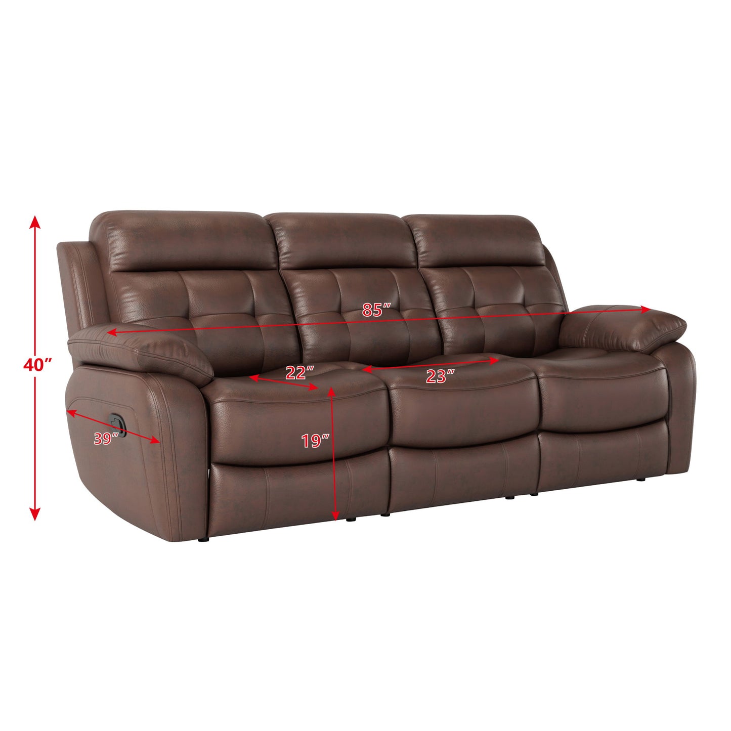 Genuine Leather Non-Power Reclining Sofa With Drop Down Table, Stainless Steel Cupholders And Magazine Bag - Brown