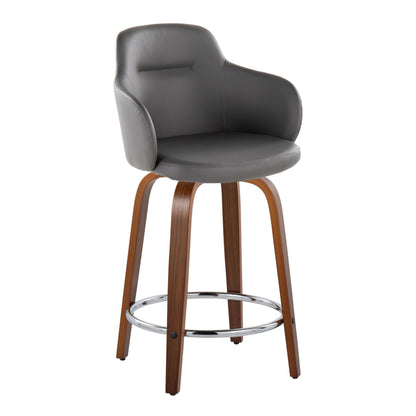 Boyne - Contemporary Fixed Height Counter Stool With Swivel With Round Footrest (Set of 2) - Walnut / Gray