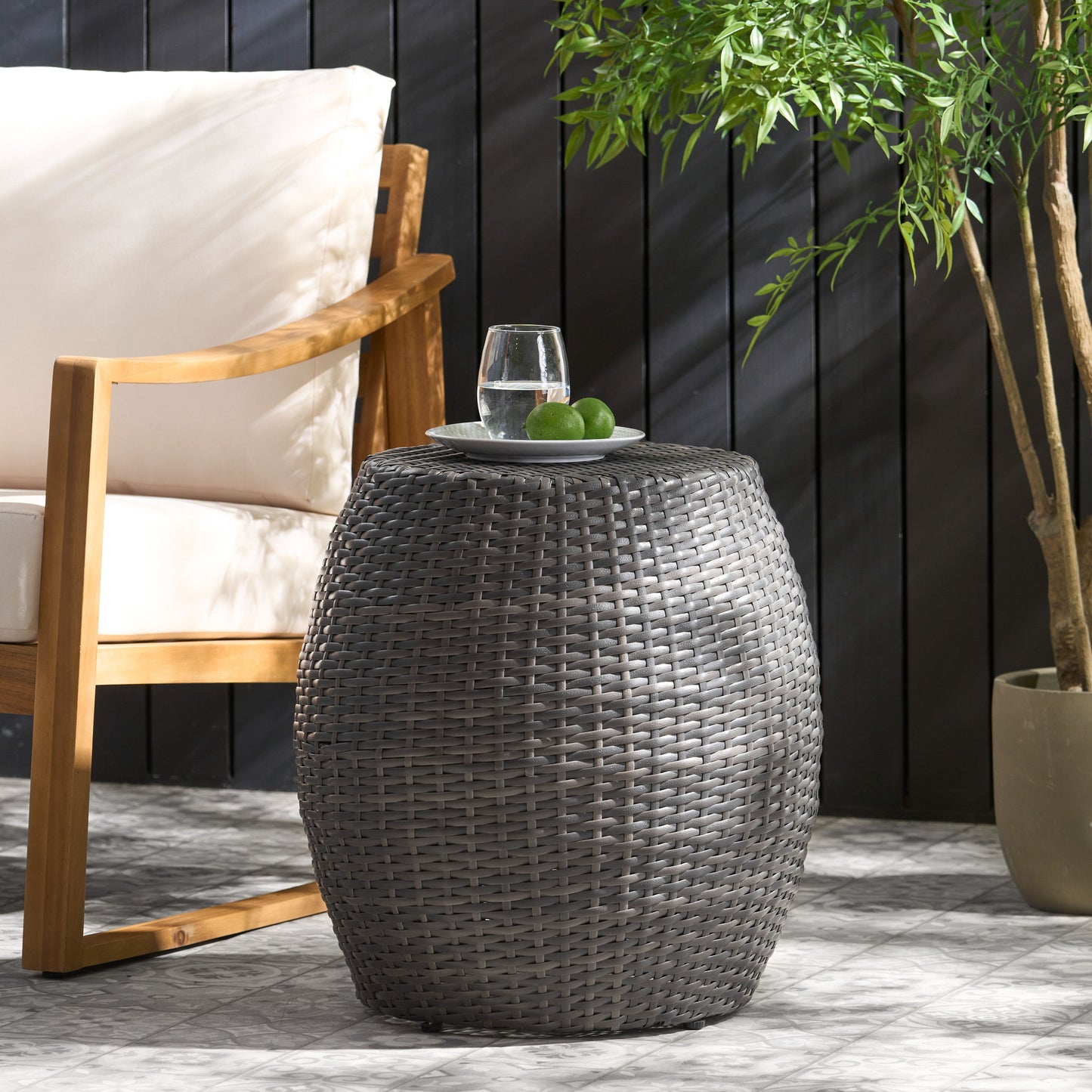Outdoor Wicker Patio Side Table - Gray