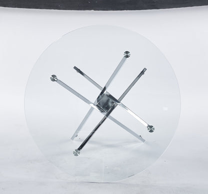 Dining Table With Cross Metal Leg And Tempered Glass, Modern Space Saving Kitchen Table For Living Room Legs - Chrome