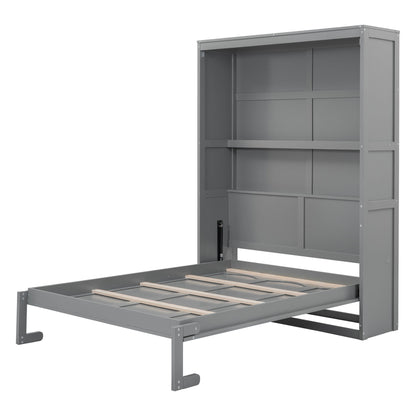 Full Size Murphy Wall Bed & Shelves - Gray