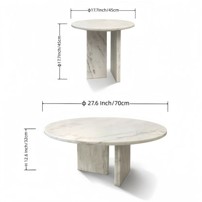 Luxury Snow Mountain Marble Coffee Table Set With Metal Base, Small Living Room Tables - White / Natural