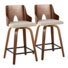Ariana - Mid-Century Modern Fixed Height Counter Stool With Swivel Square Footrest (Set of 2) - Walnut / Beige