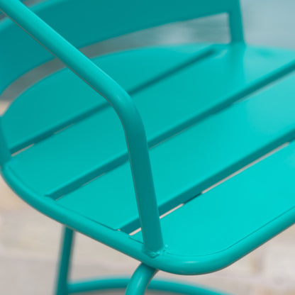 3 Piece Elegant Outdoor Bistro Set With 2 Chairs And Oval Table - Teal
