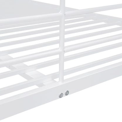 Full Long Over Queen Metal Bunk Bed - White