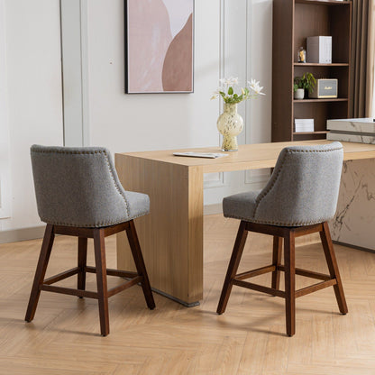Counter Height Swivel Barstools, 26'' H Seat Height Upholstered Bar Stools (Set of 2), Fabric - Gray