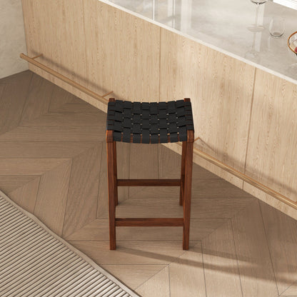 James - Mid-Century Modern Genuine Leather Counter Stool - Black / Brown