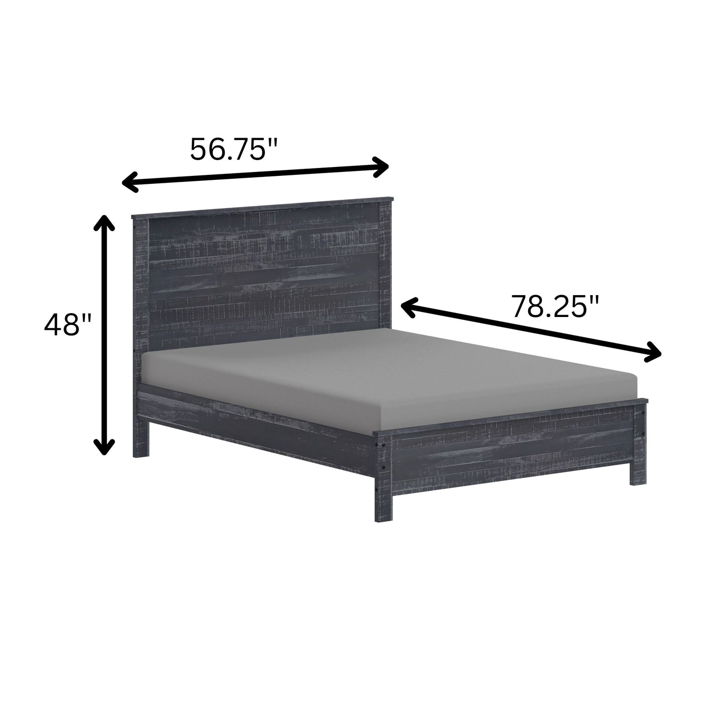 Albany - Full Bed Frame With Headboard, Heavy Duty Modern Rustic Design - Gray