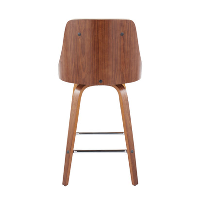 Gianna - Mid-Century Modern Fixed Height Counter Stool With Swivel With Square Footrest (Set of 2) - Walnut / Light Cream