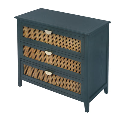 3 Drawer Cabinet - Natural Rattan, Suitable For Bedroom - Green