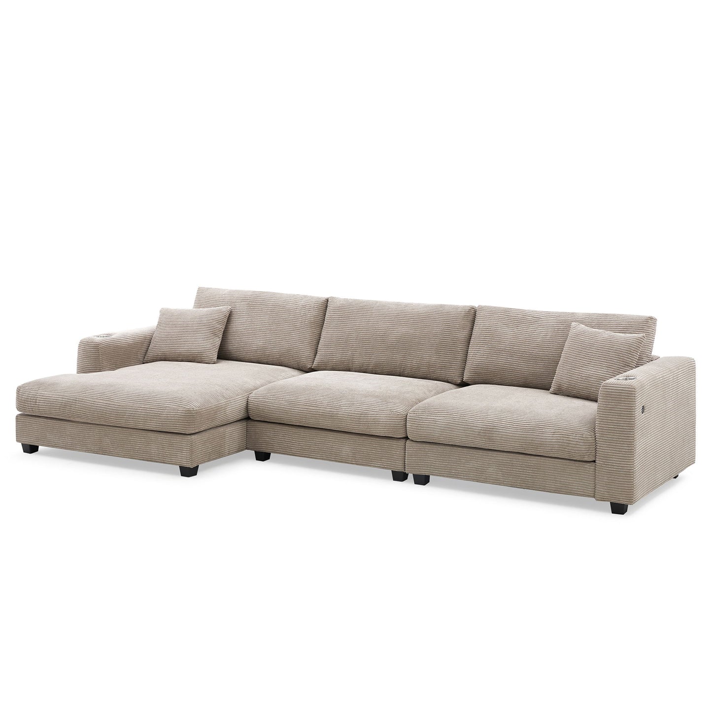 Oversized Sectional L Shaped Cloud Couch With USB Charging Port Cup Holder Deep And Wide Seat Sofa With Chaise Comfy - Khaki