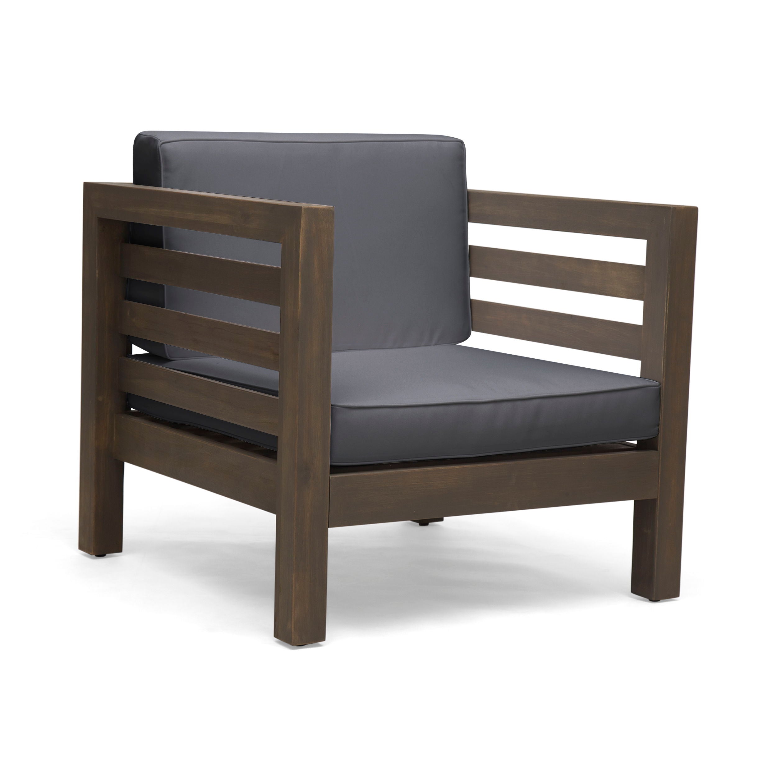 Outdoor Club Chair, Acacia Wood Patio Chair With Fabric Cushion For Backyard, Poolside, Garden Or Porch - Gray