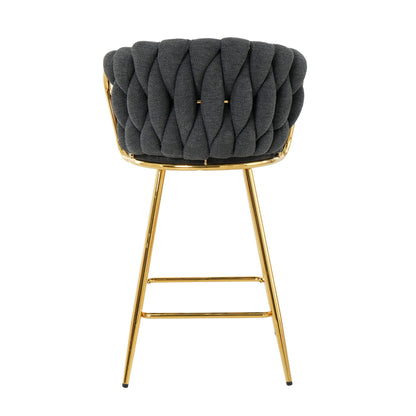 Modern Design High Stool With Gold Plated Legs For Kitchen Dining Linen (Set of 2) - Dark Gray