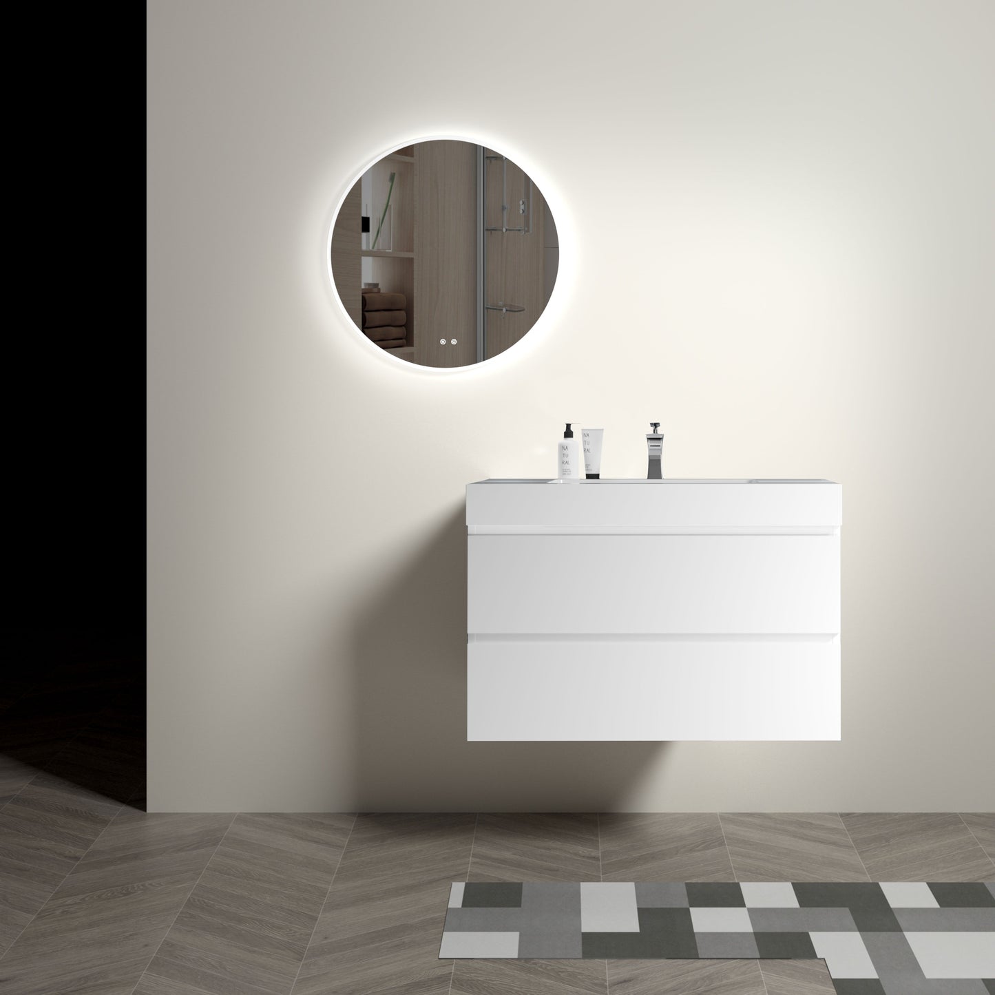 Alice - 36" Bathroom Vanity With Sink, Large Storage Wall Mounted Floating Bathroom Vanity For Modern Bathroom, One-Piece Sink Basin Without Drain And Faucet - White