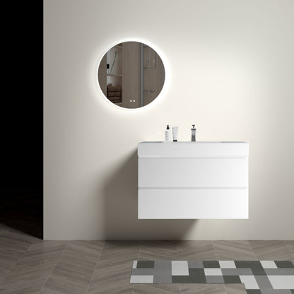 Alice - 36" Bathroom Vanity With Sink, Large Storage Wall Mounted Floating Bathroom Vanity For Modern Bathroom, One-Piece Sink Basin Without Drain And Faucet - White