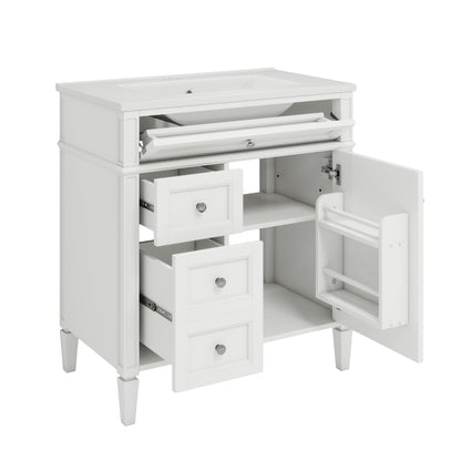 Bathroom Vanity & Top Sink, Modern Bathroom Storage Cabinet, 2 Drawers And A Tip-Out Drawer, Single Sink Bathroom Vanity - White