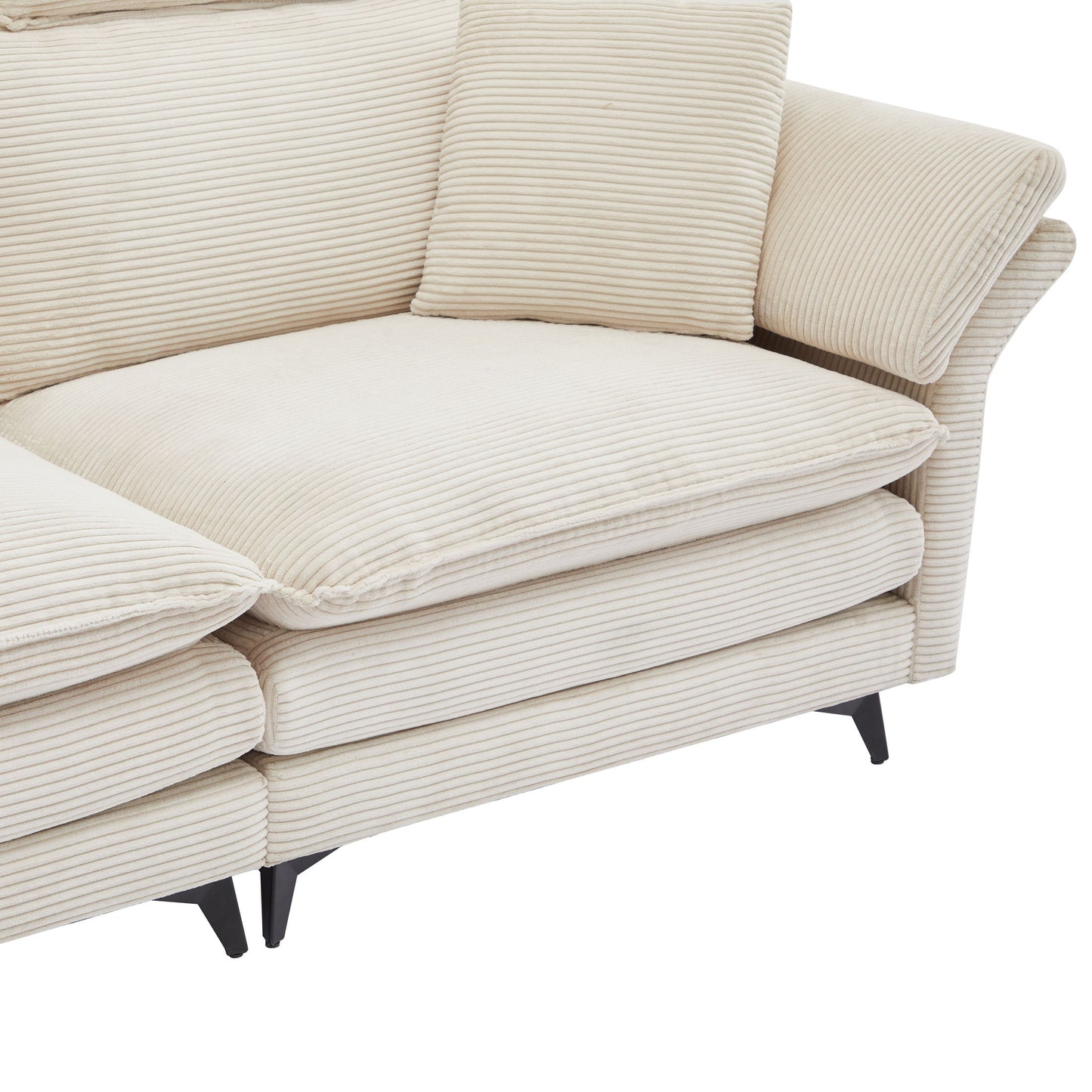 Modern Corduroy, Loveseat Sofa, Deep Seat Sectional Sofa With Ottomans Comfortable Cloud Sofa For Living Room, Apartment, Office, Couch - Beige