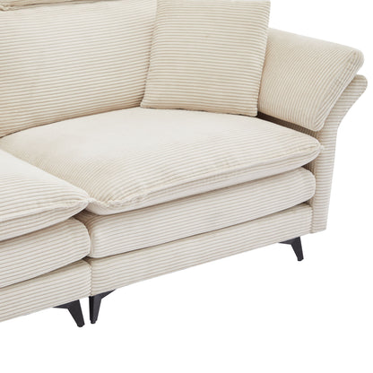 Modern Corduroy, Loveseat Sofa, Deep Seat Sectional Sofa With Ottomans Comfortable Cloud Sofa For Living Room, Apartment, Office, Couch - Beige
