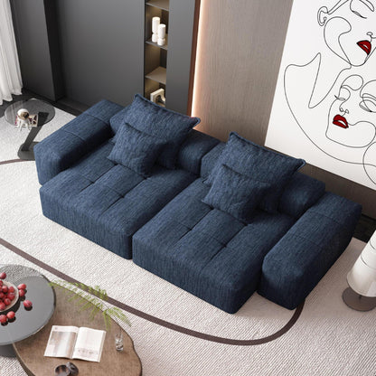 Modern Oversized Modular Sectional Sofa With 2 Chaise Lounge And 2 Armrest, Sparkling Chenille Fabric Soft Cushion Sofa With 4 Pillows, 4 Pieces Diy Combination Tufted Sofa, No Assembly Required - Blue