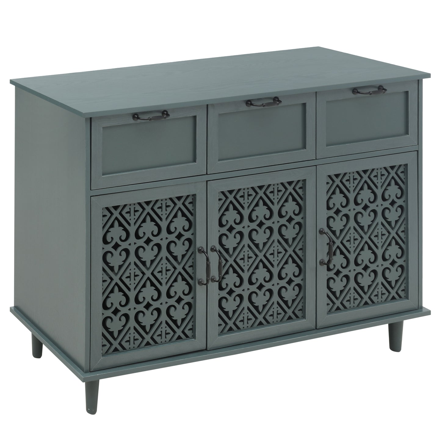 3 Door 3 Drawer Cabinet, American Furniture, Suitable For Bedroom, Living Room, Study - Dark Green