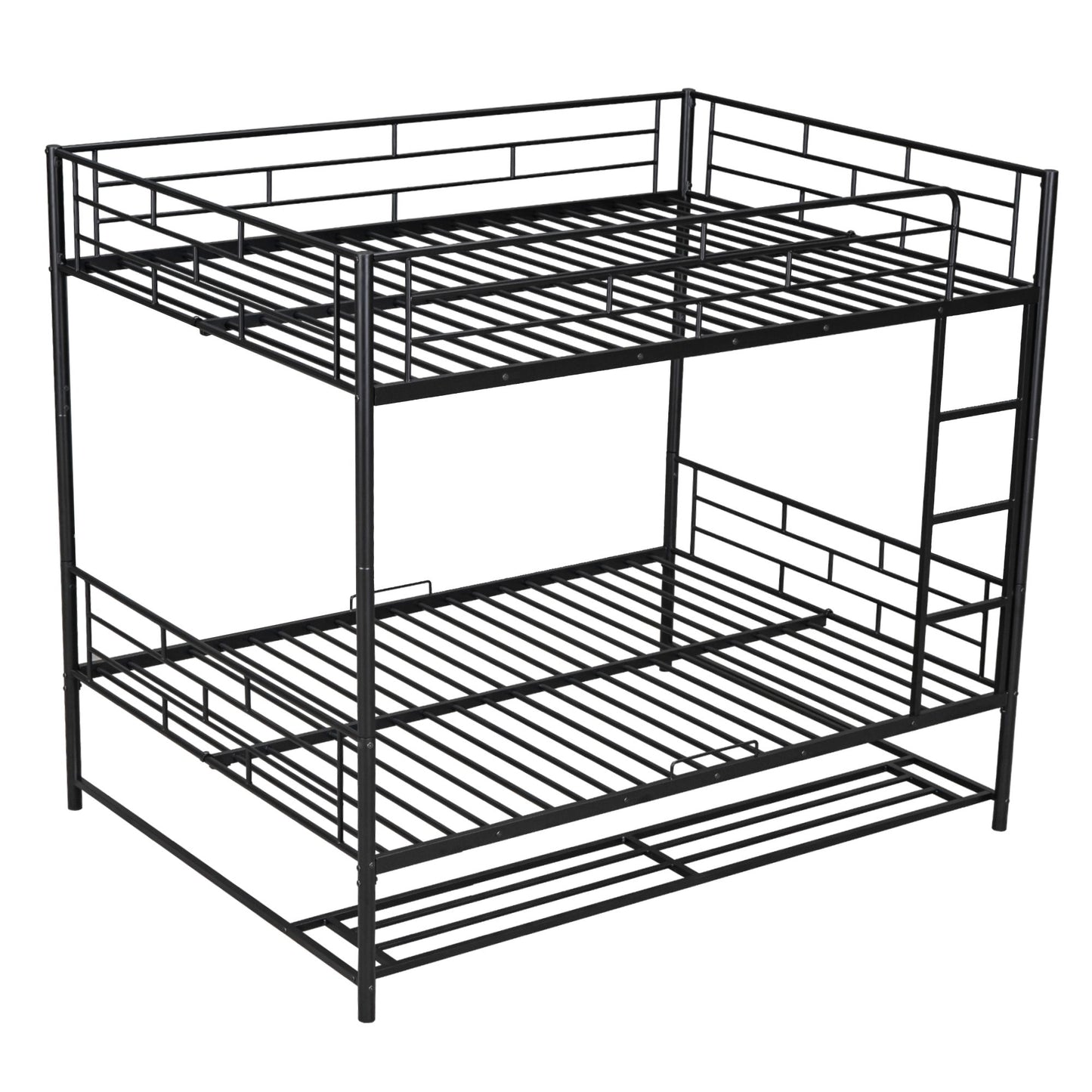 Full Over Full Bunk Bed With Shelf And Guardrails - Black