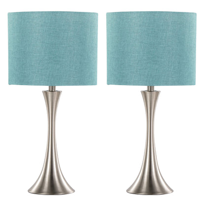 Lenuxe - Contemporary Table Lamp (Set of 2) - Nickel / Turquoise