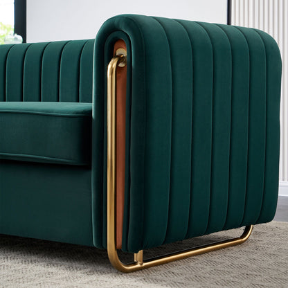 Contemporary Velvet Sofa Couch For Living Room - Green
